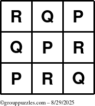 The grouppuzzles.com Answer grid for the TicTac-PQR puzzle for Friday August 29, 2025