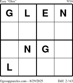 The grouppuzzles.com Easy Glen puzzle for Friday August 29, 2025