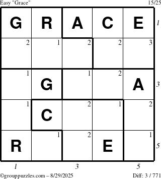 The grouppuzzles.com Easy Grace puzzle for Friday August 29, 2025 with all 3 steps marked
