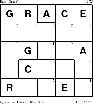 The grouppuzzles.com Easy Grace puzzle for Friday August 29, 2025 with the first 3 steps marked