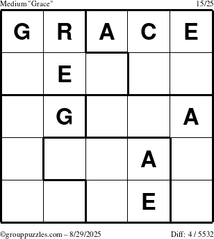 The grouppuzzles.com Medium Grace puzzle for Friday August 29, 2025