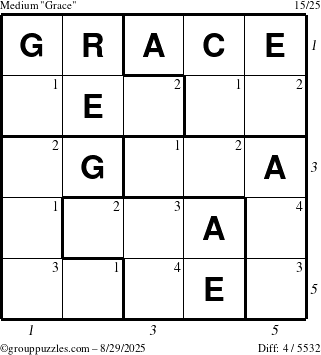The grouppuzzles.com Medium Grace puzzle for Friday August 29, 2025 with all 4 steps marked