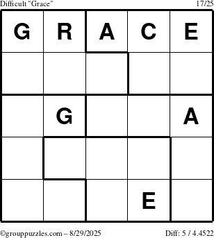 The grouppuzzles.com Difficult Grace puzzle for Friday August 29, 2025