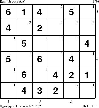 The grouppuzzles.com Easy Sudoku-6up puzzle for Friday August 29, 2025 with all 3 steps marked