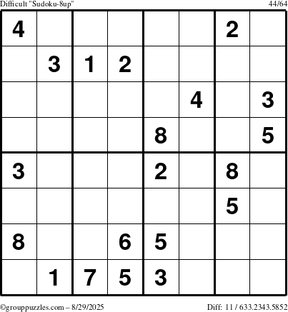 The grouppuzzles.com Difficult Sudoku-8up puzzle for Friday August 29, 2025