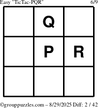 The grouppuzzles.com Easy TicTac-PQR puzzle for Friday August 29, 2025