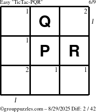 The grouppuzzles.com Easy TicTac-PQR puzzle for Friday August 29, 2025 with all 2 steps marked