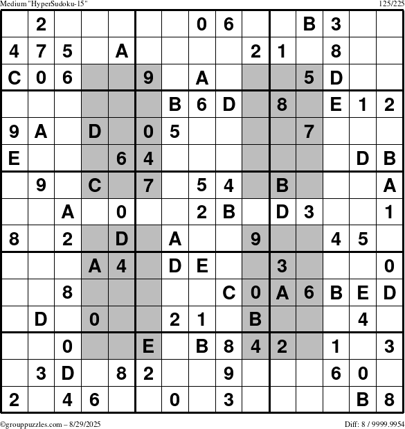 The grouppuzzles.com Medium HyperSudoku-15 puzzle for Friday August 29, 2025