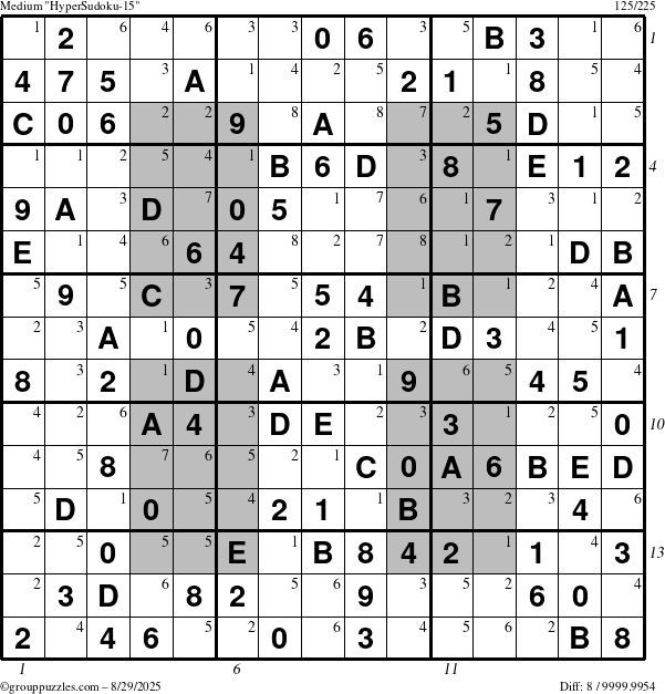 The grouppuzzles.com Medium HyperSudoku-15 puzzle for Friday August 29, 2025 with all 8 steps marked