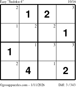 The grouppuzzles.com Easy Sudoku-4 puzzle for Sunday January 11, 2026 with the first 3 steps marked
