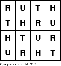 The grouppuzzles.com Answer grid for the Ruth puzzle for Sunday January 11, 2026