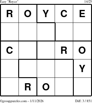 The grouppuzzles.com Easy Royce puzzle for Sunday January 11, 2026