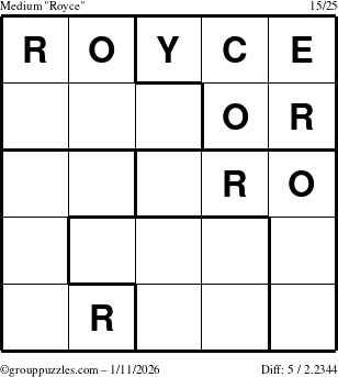 The grouppuzzles.com Medium Royce puzzle for Sunday January 11, 2026