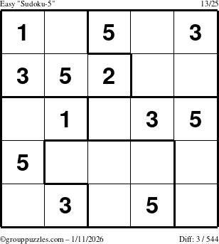 The grouppuzzles.com Easy Sudoku-5 puzzle for Sunday January 11, 2026