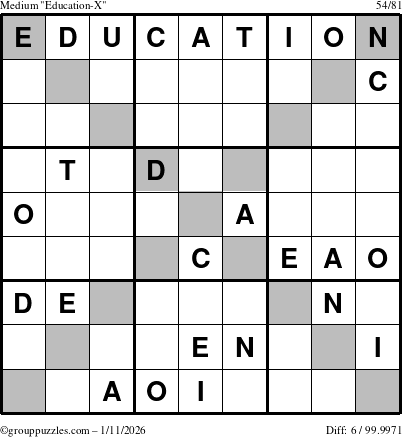 The grouppuzzles.com Medium Education-X puzzle for Sunday January 11, 2026