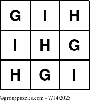 The grouppuzzles.com Answer grid for the TicTac-GHI puzzle for Monday July 14, 2025