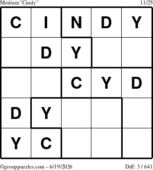 The grouppuzzles.com Medium Cindy puzzle for Friday June 19, 2026