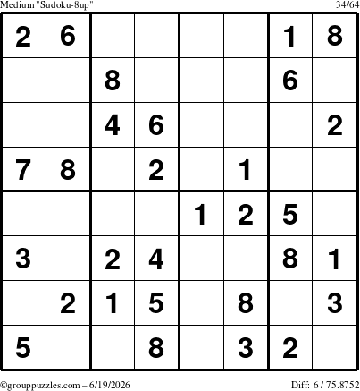 The grouppuzzles.com Medium Sudoku-8up puzzle for Friday June 19, 2026