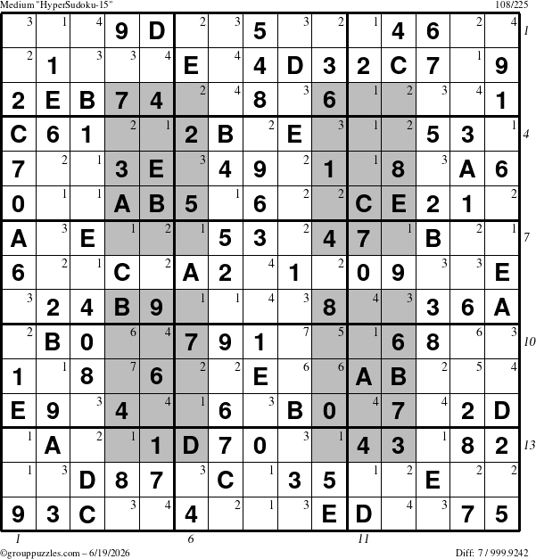 The grouppuzzles.com Medium HyperSudoku-15 puzzle for Friday June 19, 2026 with all 7 steps marked