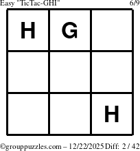 The grouppuzzles.com Easy TicTac-GHI puzzle for Monday December 22, 2025