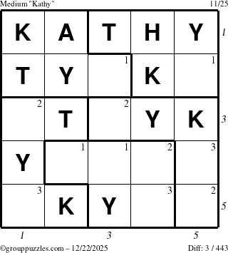 The grouppuzzles.com Medium Kathy puzzle for Monday December 22, 2025 with all 3 steps marked