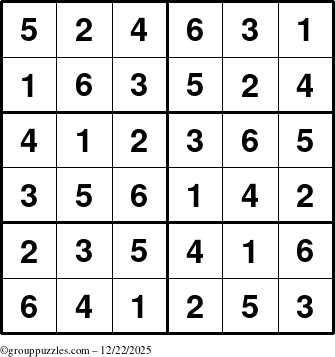 The grouppuzzles.com Answer grid for the Sudoku-Junior puzzle for Monday December 22, 2025