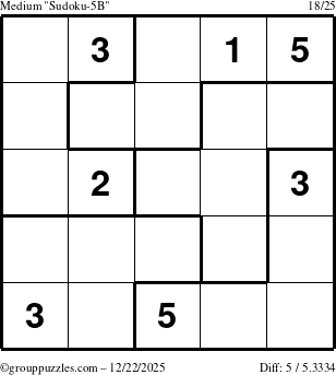 The grouppuzzles.com Medium Sudoku-5B puzzle for Monday December 22, 2025