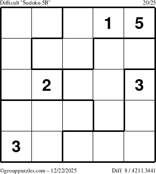 The grouppuzzles.com Difficult Sudoku-5B puzzle for Monday December 22, 2025