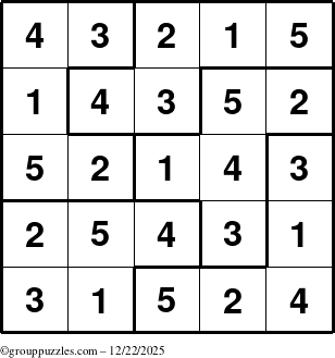 The grouppuzzles.com Answer grid for the Sudoku-5B puzzle for Monday December 22, 2025