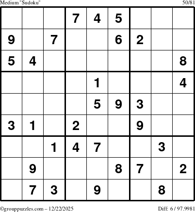 The grouppuzzles.com Medium Sudoku puzzle for Monday December 22, 2025