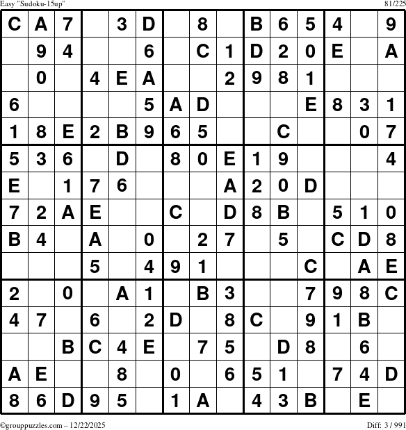 The grouppuzzles.com Easy Sudoku-15up puzzle for Monday December 22, 2025