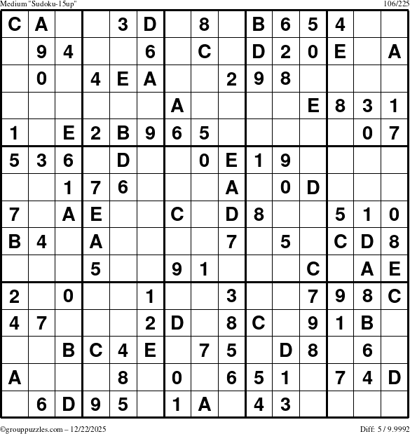 The grouppuzzles.com Medium Sudoku-15up puzzle for Monday December 22, 2025