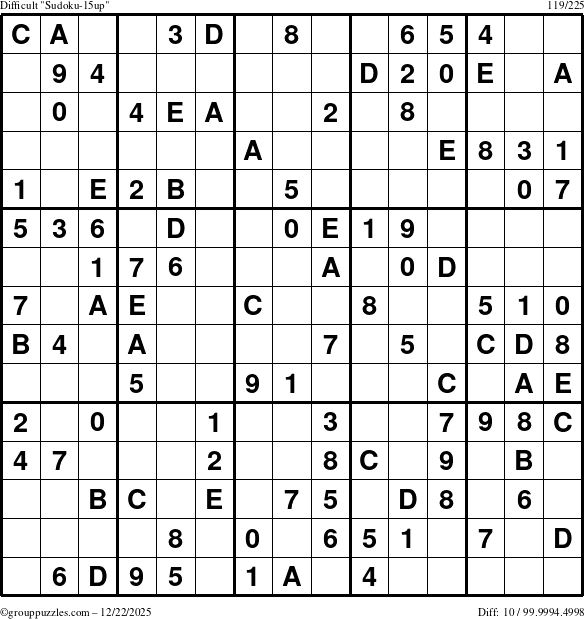 The grouppuzzles.com Difficult Sudoku-15up puzzle for Monday December 22, 2025