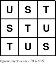 The grouppuzzles.com Answer grid for the TicTac-STU puzzle for Thursday July 17, 2025