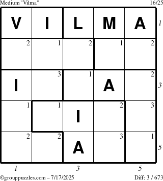 The grouppuzzles.com Medium Vilma puzzle for Thursday July 17, 2025 with all 3 steps marked