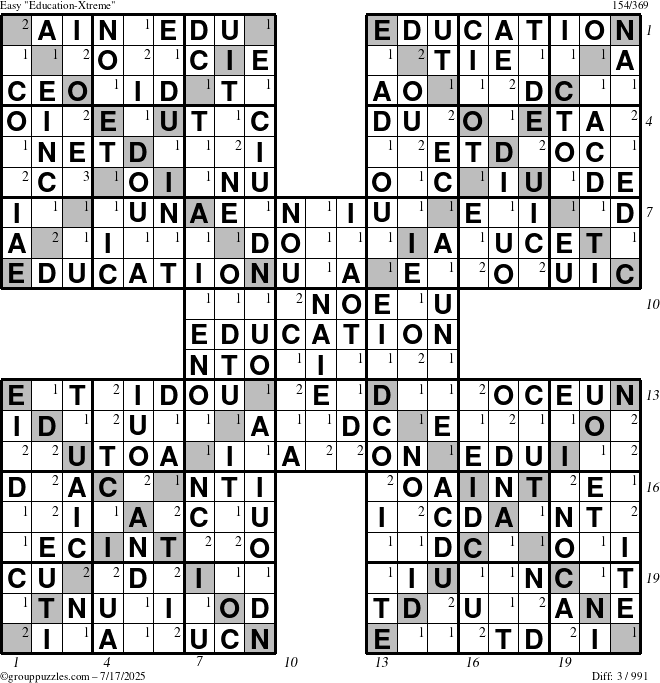 The grouppuzzles.com Easy Education-Xtreme puzzle for Thursday July 17, 2025, suitable for printing, with all 3 steps marked