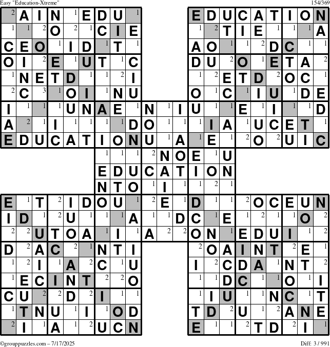 The grouppuzzles.com Easy Education-Xtreme puzzle for Thursday July 17, 2025 with the first 3 steps marked