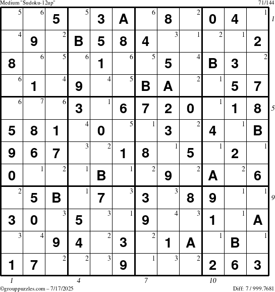 The grouppuzzles.com Medium Sudoku-12up puzzle for Thursday July 17, 2025 with all 7 steps marked