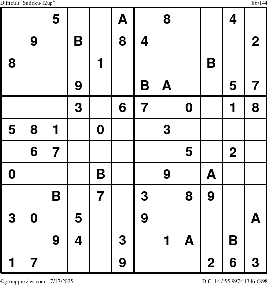 The grouppuzzles.com Difficult Sudoku-12up puzzle for Thursday July 17, 2025