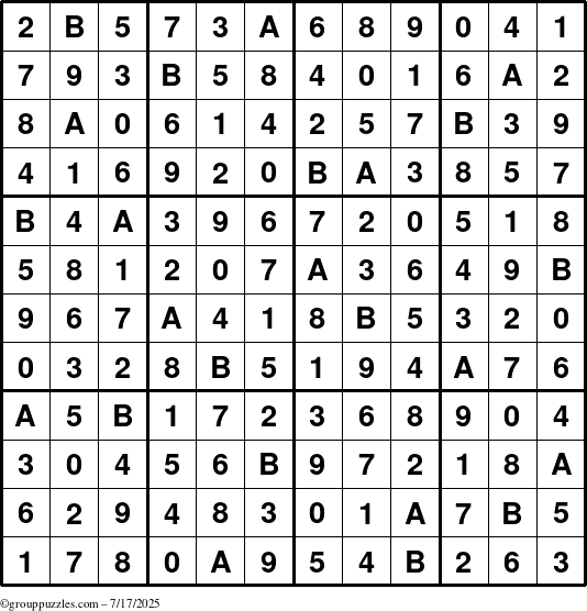 The grouppuzzles.com Answer grid for the Sudoku-12up puzzle for Thursday July 17, 2025