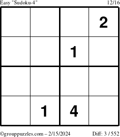 The grouppuzzles.com Easy Sudoku-4 puzzle for Thursday February 15, 2024