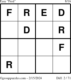 The grouppuzzles.com Easy Fred puzzle for Thursday February 15, 2024