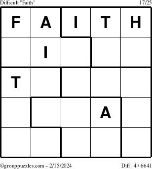 The grouppuzzles.com Difficult Faith puzzle for Thursday February 15, 2024