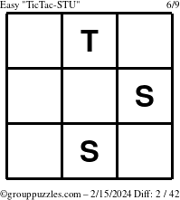 The grouppuzzles.com Easy TicTac-STU puzzle for Thursday February 15, 2024