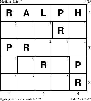 The grouppuzzles.com Medium Ralph puzzle for Wednesday June 25, 2025, suitable for printing, with all 5 steps marked