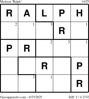 The grouppuzzles.com Medium Ralph puzzle for Wednesday June 25, 2025 with the first 3 steps marked