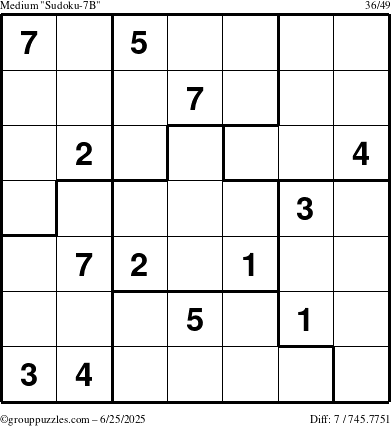 The grouppuzzles.com Medium Sudoku-7B puzzle for Wednesday June 25, 2025
