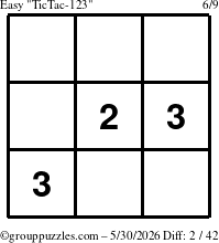 The grouppuzzles.com Easy TicTac-123 puzzle for Saturday May 30, 2026