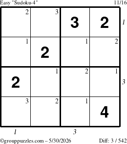 The grouppuzzles.com Easy Sudoku-4 puzzle for Saturday May 30, 2026, suitable for printing, with all 3 steps marked