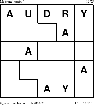 The grouppuzzles.com Medium Audry puzzle for Saturday May 30, 2026